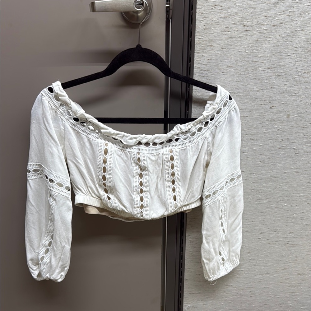 White Buttoned Smocked Crop Blouse